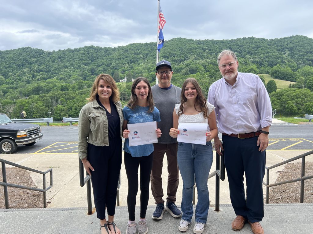 L to R: Kristy Pasco, science teacher; Adrianna Miller - Bath Co.,Charlie Mathis, Founder; Ryleigh Phillips- 8th grader; John Taylor, Principal, Bath Co High School